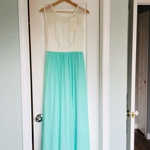 Gorgeous ivory and aqua full length dress